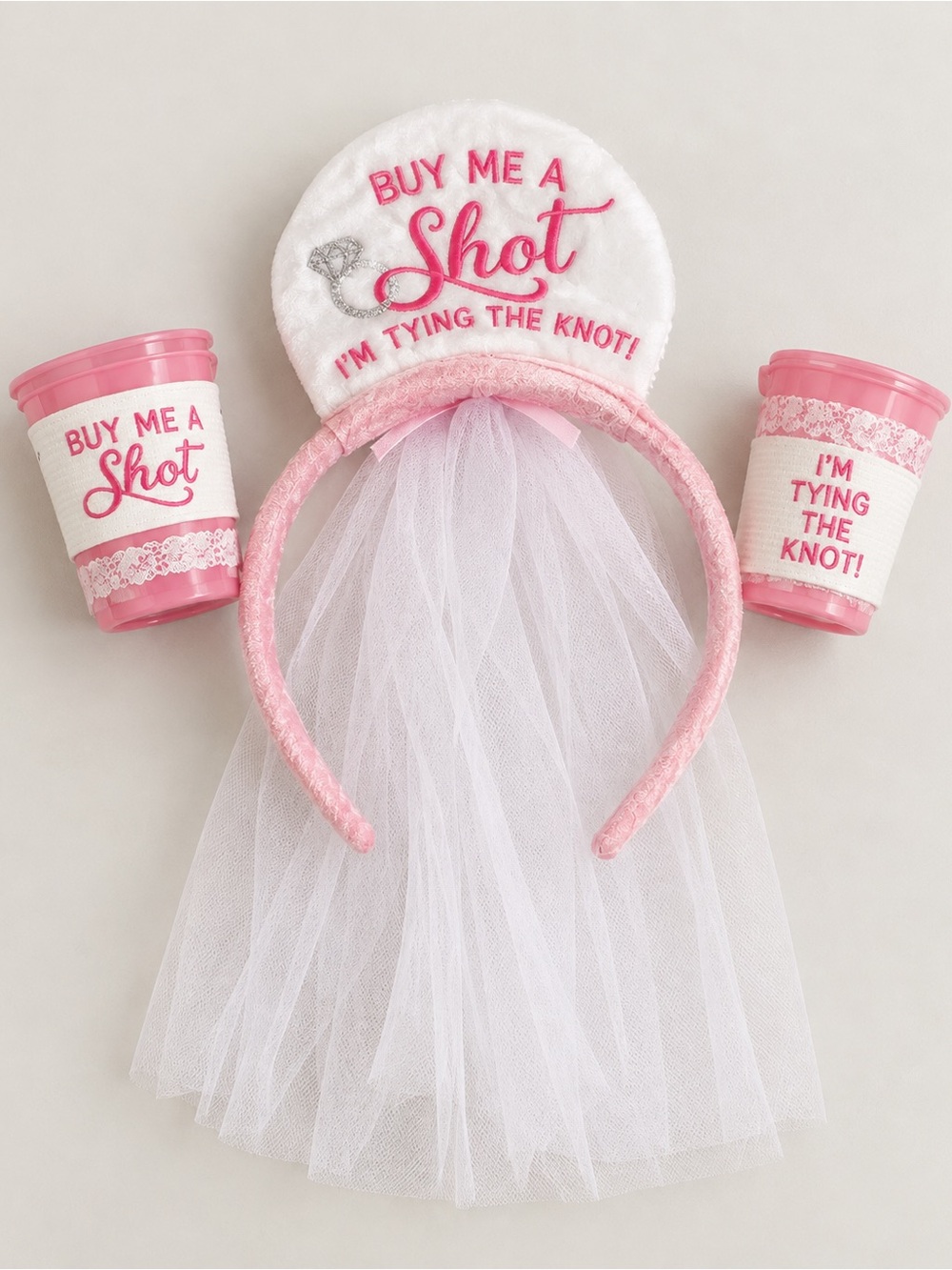 NEW Bride to Be Shot Glass Tiara Pink White Veil Bachelorette Party Wedding